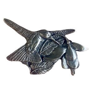 Birds and Blooms Vintage Pewter Hummingbird Pin Brooch